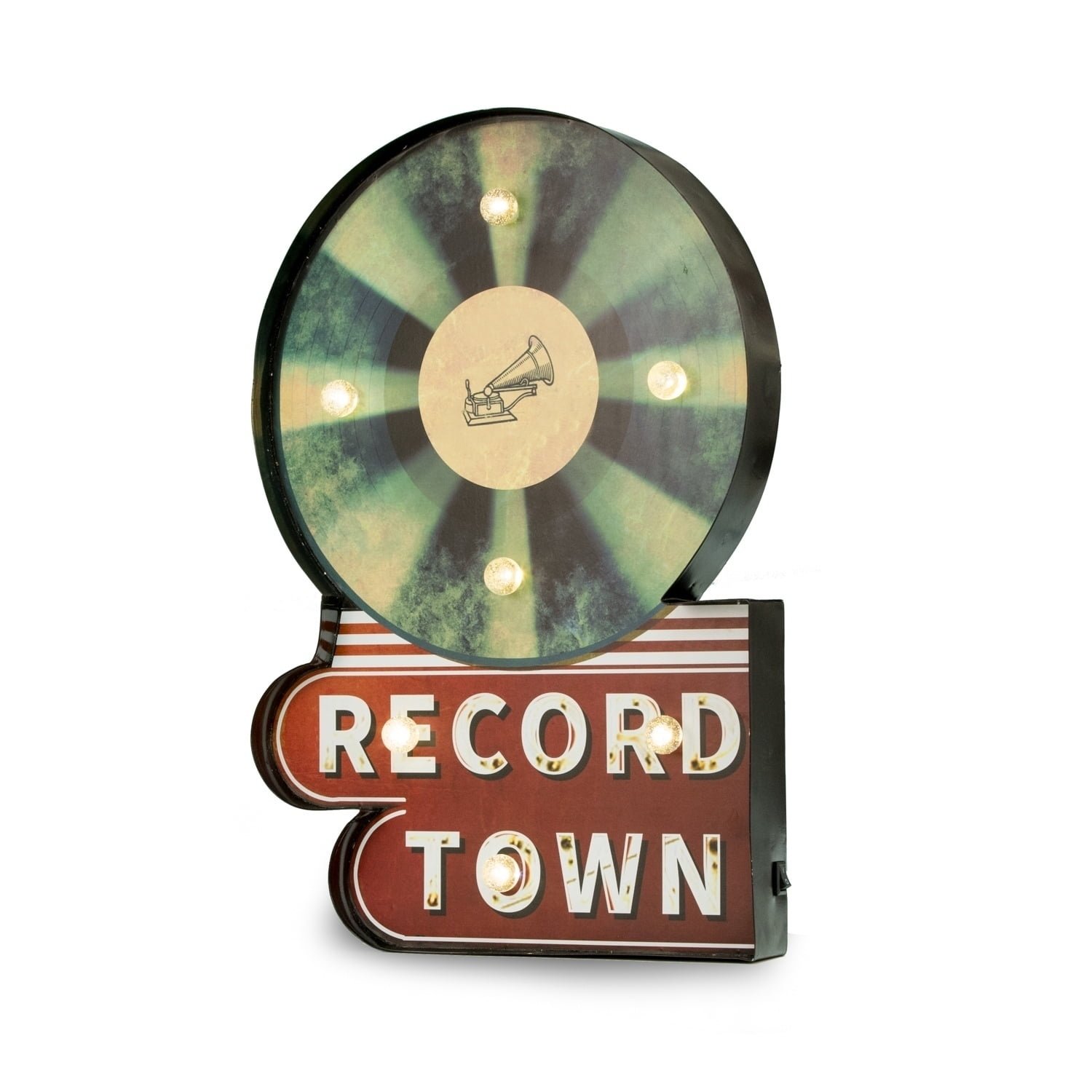 Bey-berk International Wd509 Record Town Led Lighted Metal Sign - Multi Color