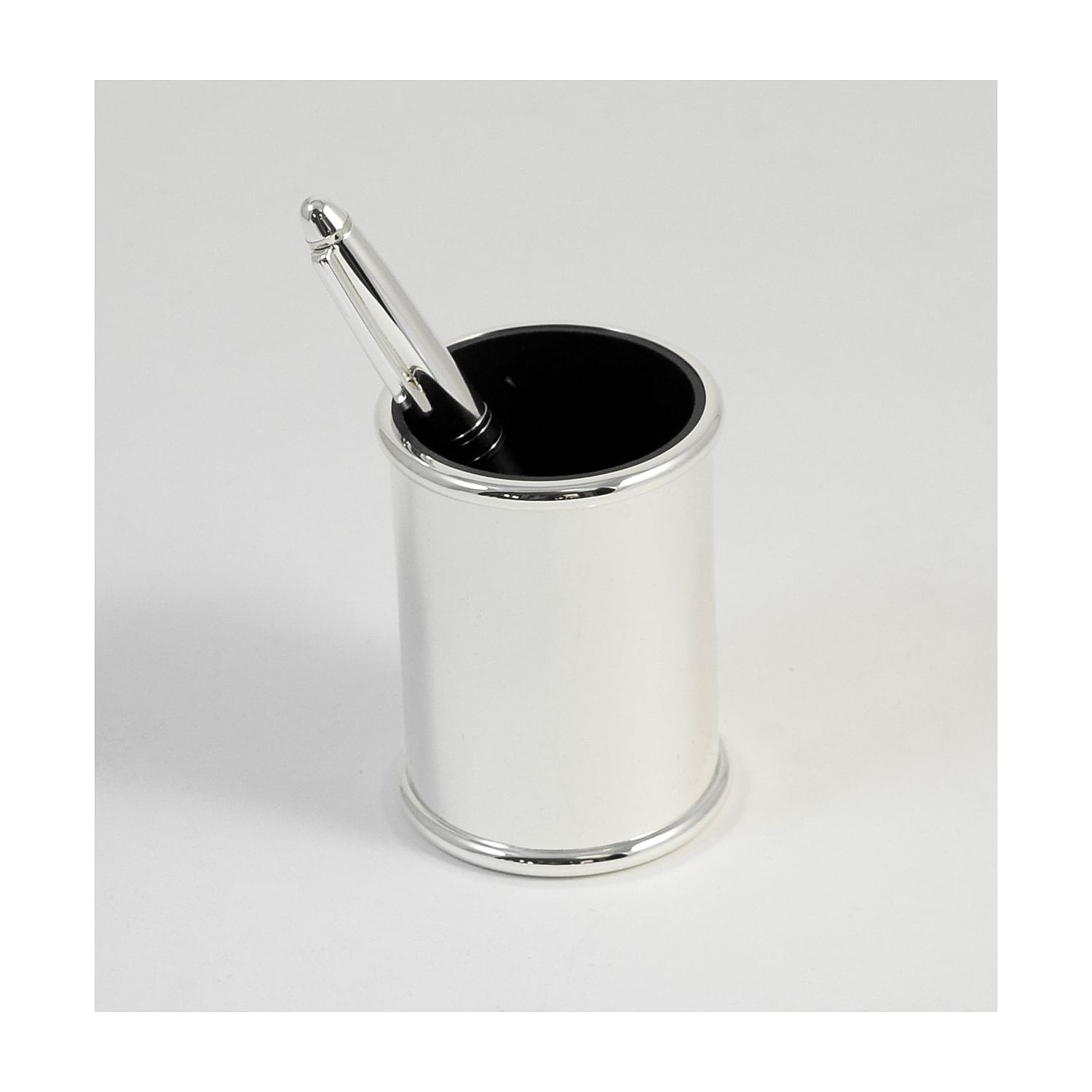 Bey-berk International D595 Silver Plated Pen Cup With Black Abs Plastic Lining - Black
