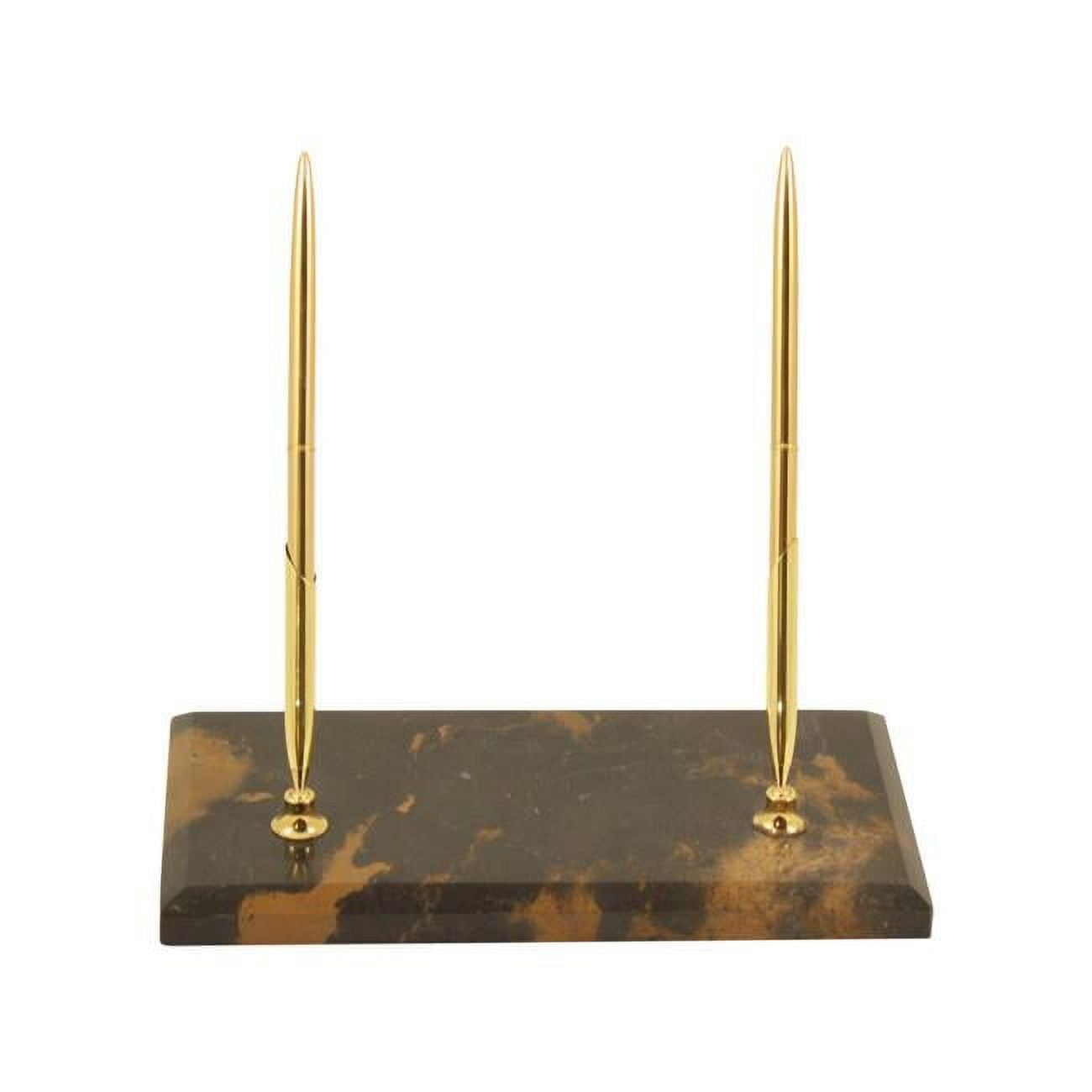 Bey-berk International D018 Tiger Eye Marble With Gold Plated Double Pen Stand