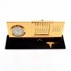 Bey-berk International D232d Gold Plated Perpetual Calendar & Clock On Black Base