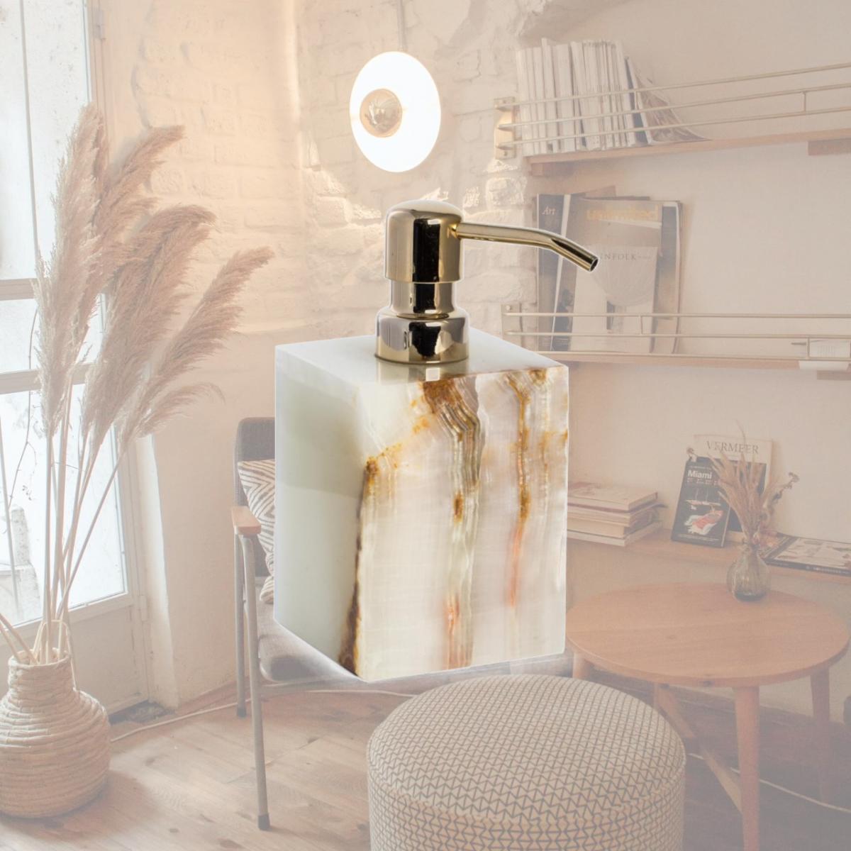 Picture of Bey-Berk International TT204X Marble Bath Soap Dispenser in Green Onyx, White & Tan