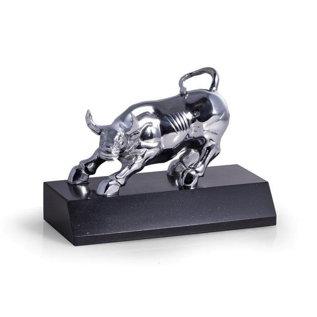 Bey-berk International D025s Chrome Plated Bull Sculpture On Black Marble Base, Black