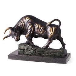 Bey-berk International B172 Conquering Bull Bronzed Finished Sculpture On Marble Base, Bronze