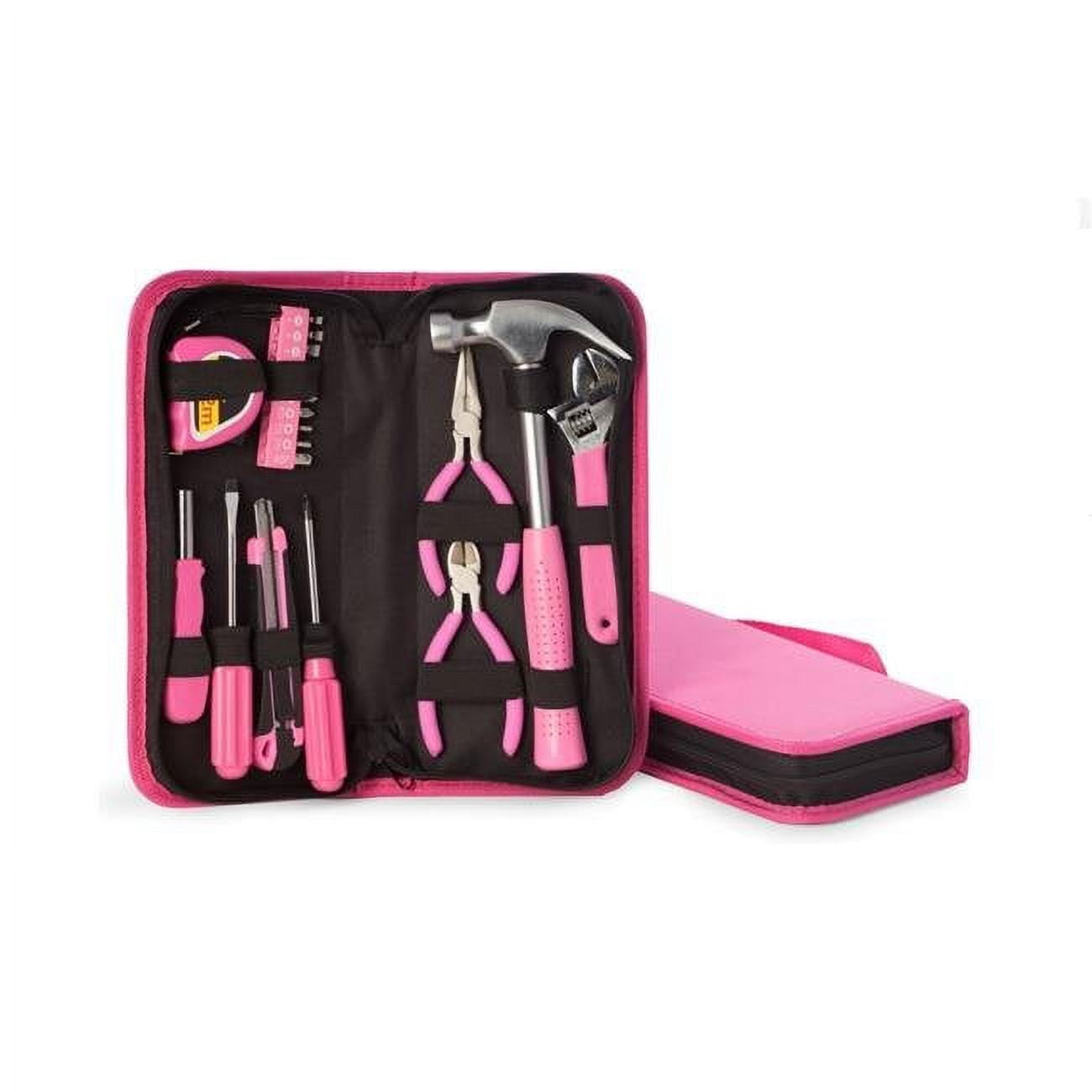 Bey-berk International Bb411 20 Piece Ladys Tool Set In Zippered Pink Canvas Case