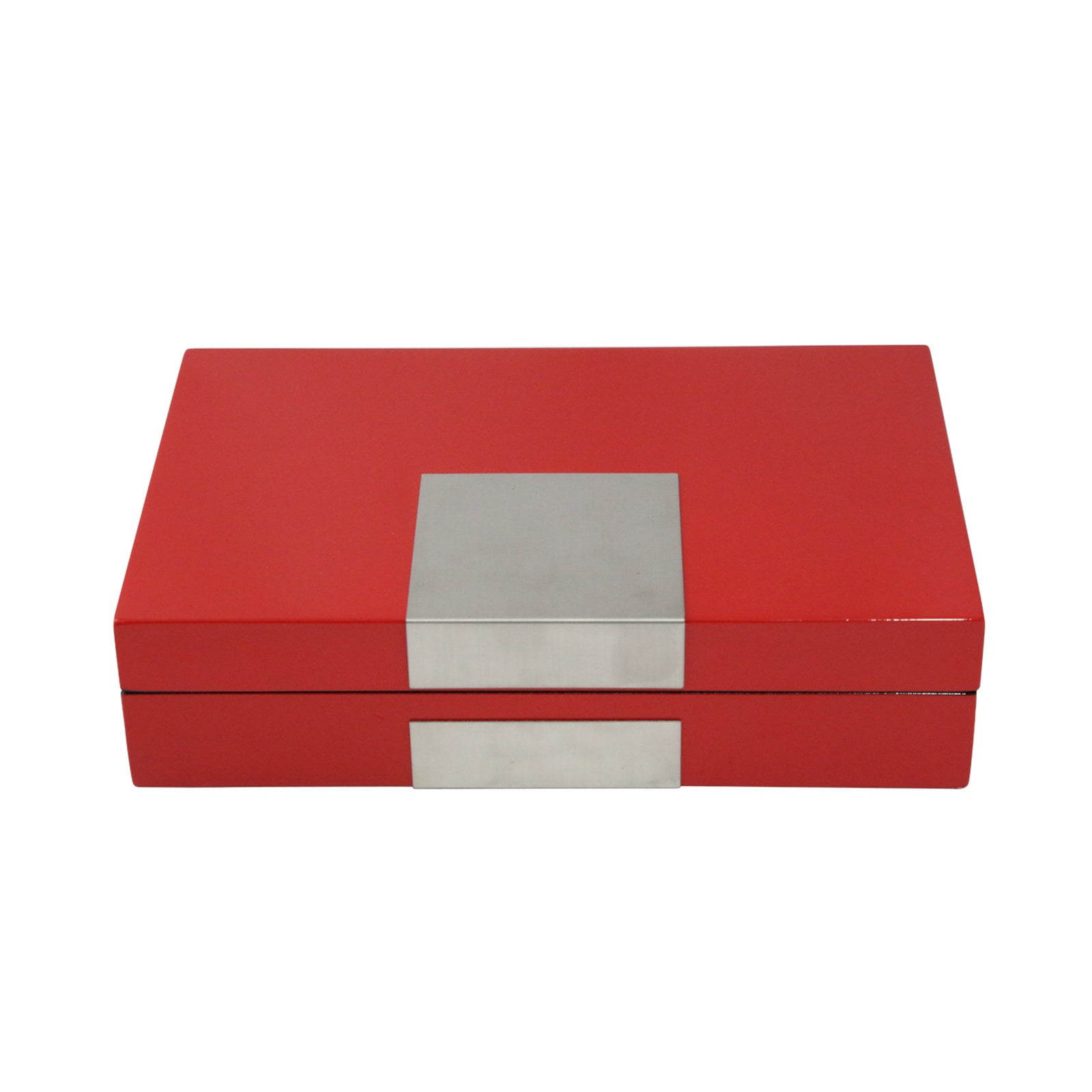 Bey-berk International Bb597red Lacquered Wood Valet Box With Stainless Steel Accents & Multi Compartments Storage - Red