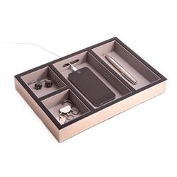 Bey-berk International Bb668gry Ash Lacquered Burl Wood Open Valet With Soft Velour Lining & Opening For Charging Cords