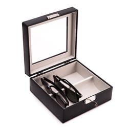 Bey-berk International Bb673blk Leather Multi Eyeglass Case With Glass Top & Locking Clasp With Soft Velour Lining - Black