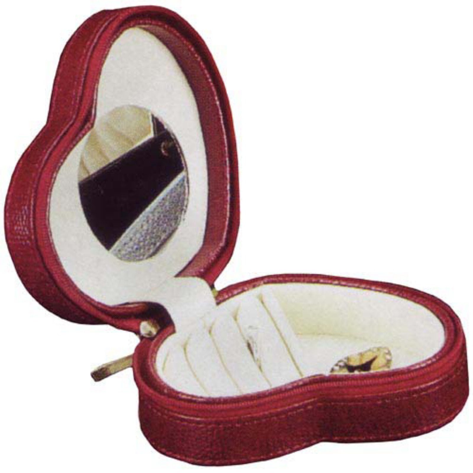 Bey-berk International Bb545red Lizard Leather Small Heart Shaped Jewelry Box With Mirror & Zippered Closure - Red