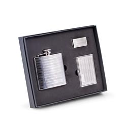 Bey-berk International Bs939 6 Oz Gift Set With Stainless Steel Flask, Business Card Case & Money Clip - Silver, 3 Piece