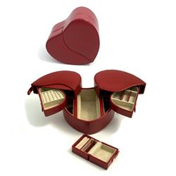 Bey-berk International Bb544red Red Lizard Leather Heart Shaped Jewelry Box With Removable Travel & Multiple Compartments