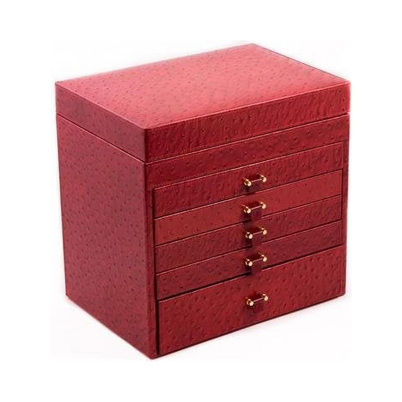 Bey-berk International Bb589red Red Ostrich Leather Jewelry Chest