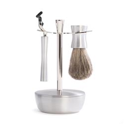 Bey-berk International Bb08 Mach3 Razor Pure Badger Brush With Chrome & Stainless Soap Dish Stand, Silver