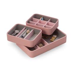 Bey-berk International Bb364p Pink Leatherette Open Face Stackable Jewelry Organizer With Multi Compartments