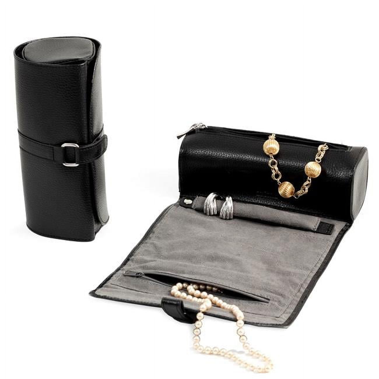 Bey-berk International Bb531blk Black Leather Jewelry Roll With Zippered Compartments