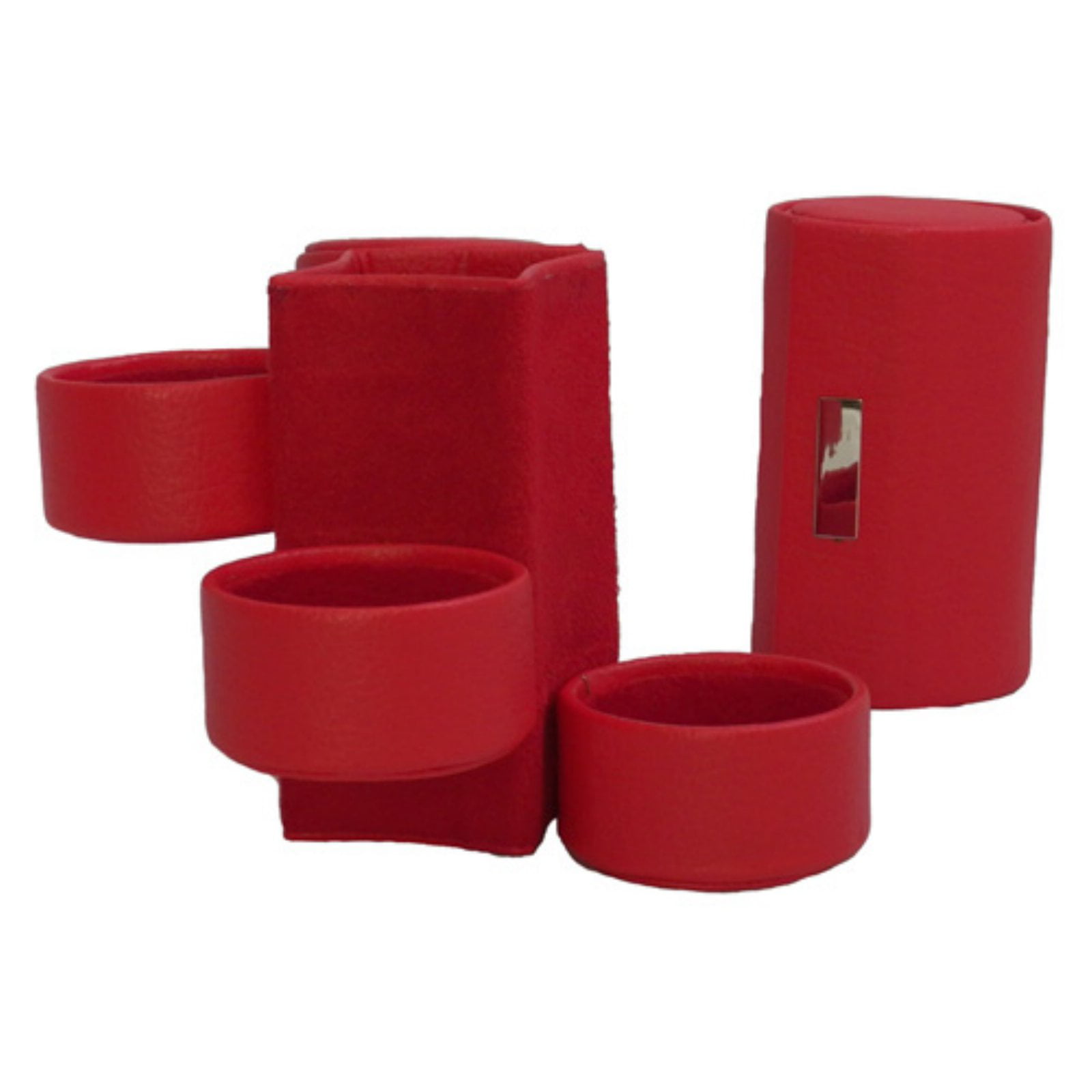 Bey-berk International Bb607red Red Leatherette 3 Level Jewelry Roll With Snap Closure