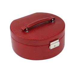 Bey-berk International Bb655red Red Croco Leatherette Round Jewelry Box With Removable Valet