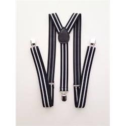 452lt 1.25 In. Leather End Suspenders, Black & White Striped