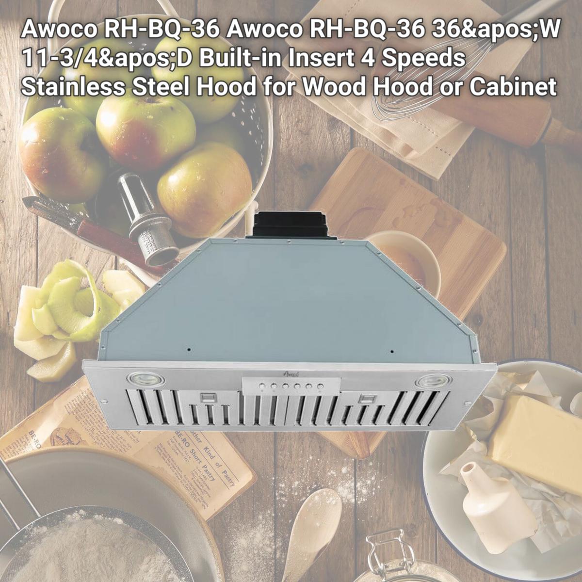 Picture of Awoco RH-BQ-36 Awoco RH-BQ-36 36'W 11-3/4'D Built-in Insert 4 Speeds Stainless Steel Hood for Wood Hood or Cabinet