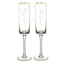 Wh3668g 8 Oz Hubby & Wifey Gold Rim Contemporary Champagne Flutes - 2 Set