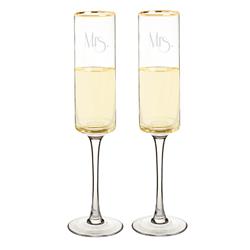 Gmrs-3668g Mrs. & Mrs. 8 Oz. Gatsby Gold Rim Contemporary Champagne Flutes