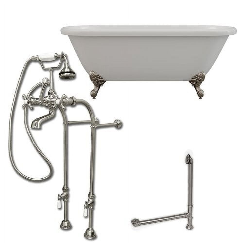 Ade60-398463-pkg-bn-nh 60 X 30 In. Acrylic Double Ended Clawfoot Bathtub With No Faucet Drillings & Brushed Nickel Plumbing