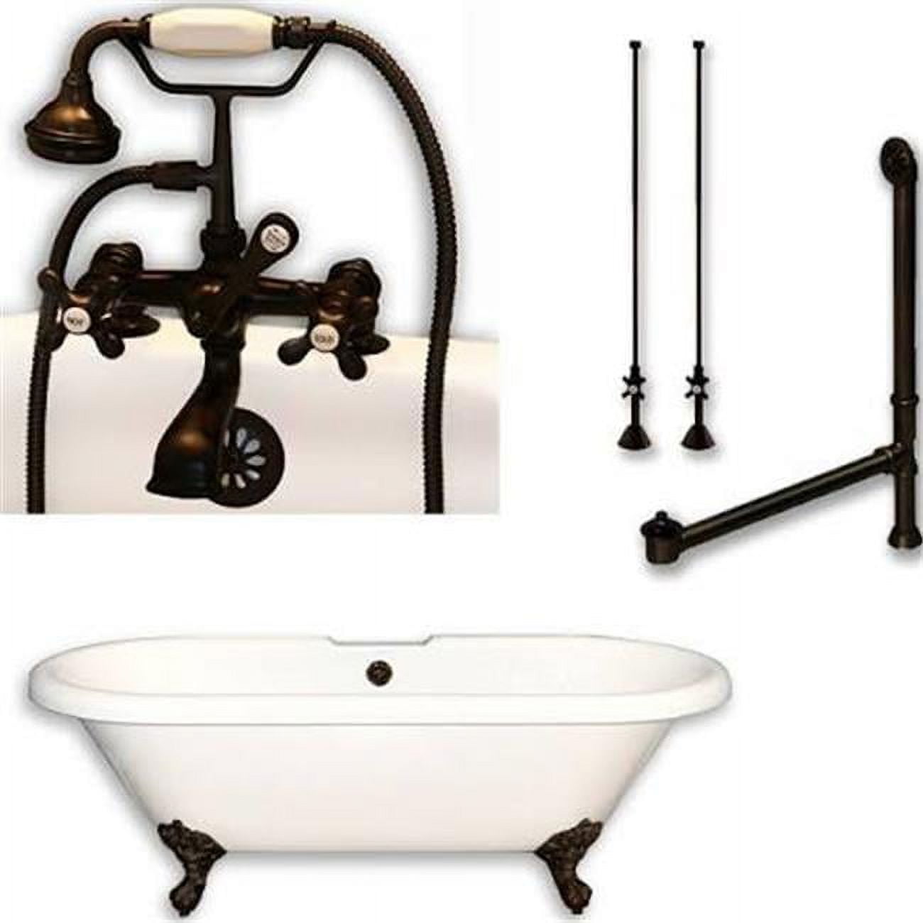 Ade-463d-2-pkg-orb-7dh 70 X 30 In. Acrylic Double Ended Clawfoot Bathtub With Faucet Drillings & Chrome Plumbing