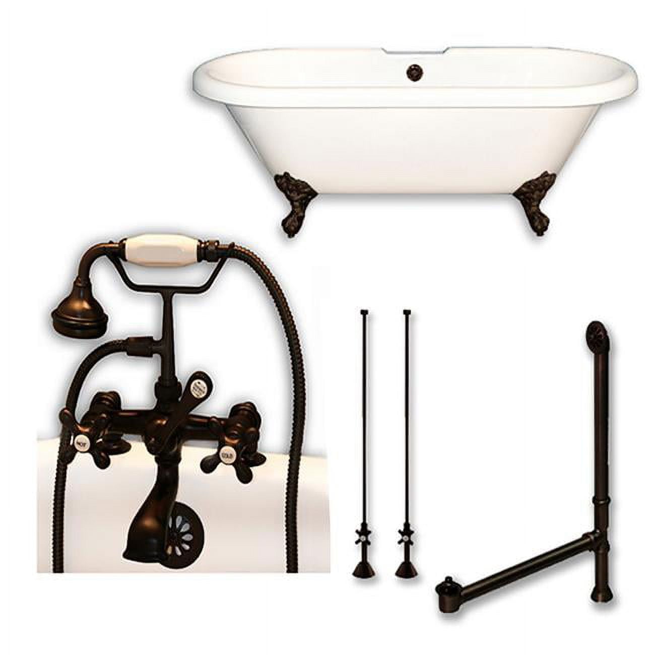 60 X 30 In. Acrylic Double Ended Clawfoot Bathtub With 7 In. Deck Mount Faucet Drillings & Oil Rubbed Bronze Plumbing Double Ended Tub With Classic