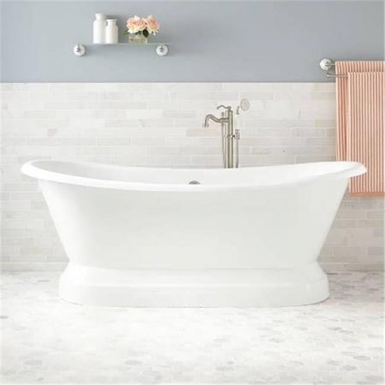 Des-dh-cp 71 X 30 In. Cast Iron Double Ended Slipper Tub With 7 In. Deck Mount Faucet Drillings & Polished Chrome Feet