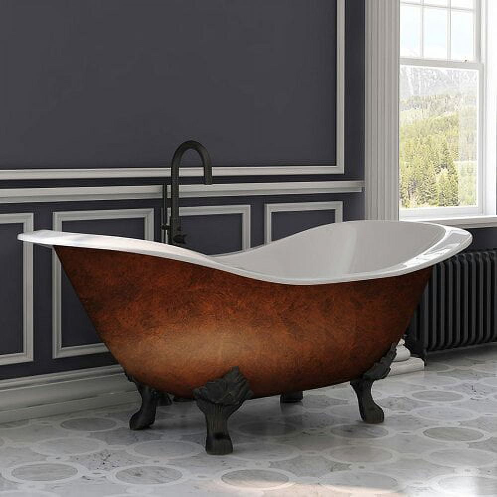 Des-nh-orb-cb 71 X 30 In. Cast Iron Double Ended Slipper Tub With 7 In. Deck Mount Faucet Drillings & Oil Rubbed Bronze Feet
