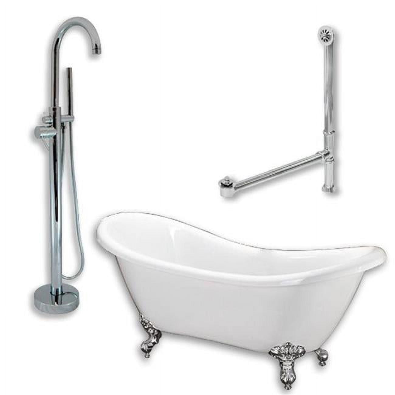 Acrylic Double Ended Slipper Tub With 2 In. Pedestal Holes Deck Risers, Classic Telephone Style Faucet & Chrome Plumbing