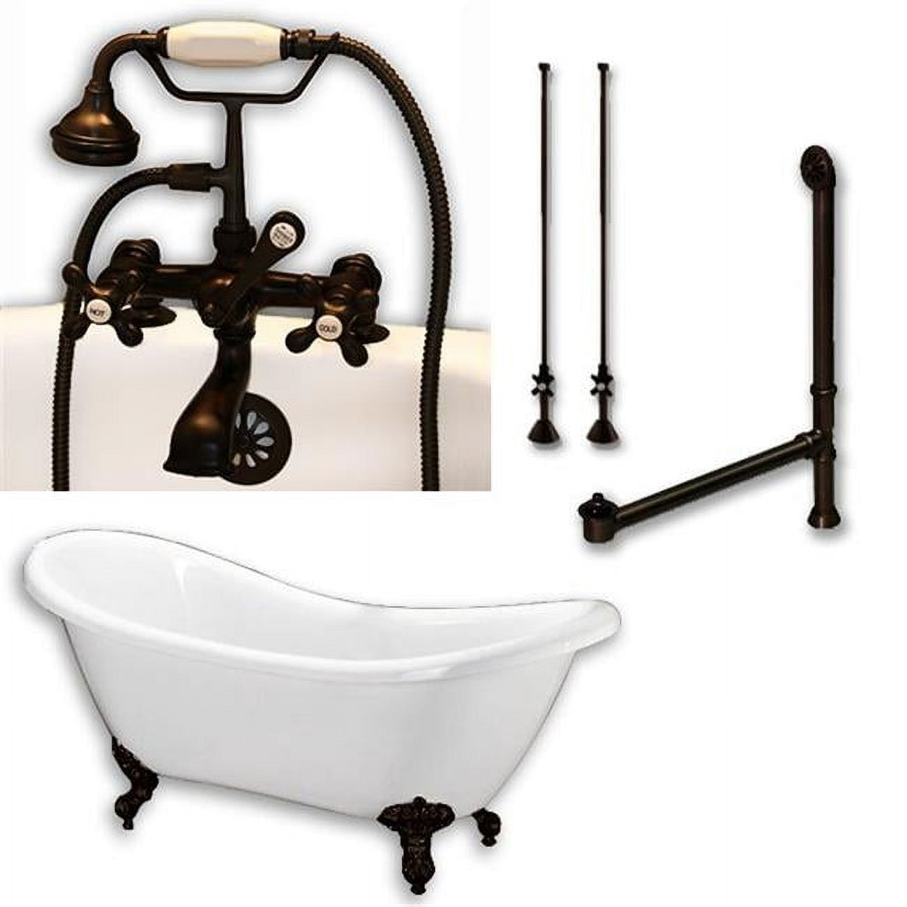 Ades-ped-463d-2-pkg-orb-7dh Acrylic Double Ended Slipper Tub With 2 In. Pedestal Holes Deck Risers, Classic Telephone Style Faucet & Orb Plumbing