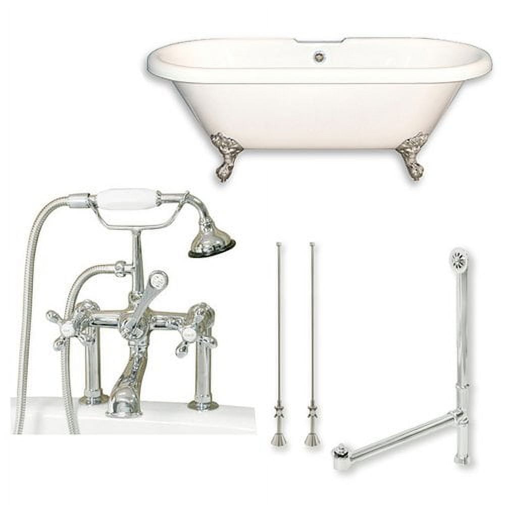 Ade60-463d-6-pkg-bn-7dh 60 X 30 In. Acrylic Double Ended Clawfoot Bathtub With 7 In. Deck Mount Faucet Drillings & Brushed Nickel Plumbing