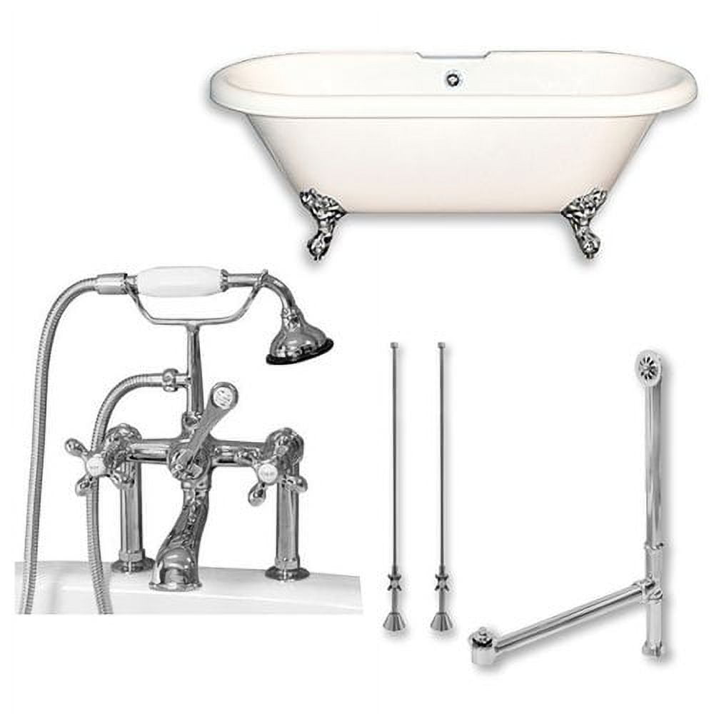 Ade60-463d-6-pkg-cp-7dh 60 X 30 In. Acrylic Double Ended Clawfoot Bathtub With 7 In. Deck Mount Faucet Drillings & Polished Chrome Plumbing