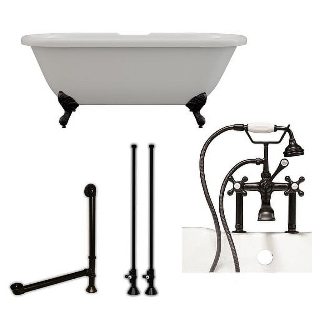 Ade60-463d-6-pkg-orb-7dh 60 X 30 In. Acrylic Double Ended Clawfoot Bathtub With 7 In. Deck Mount Faucet Drillings & Oil Rubbed Bronze Plumbing