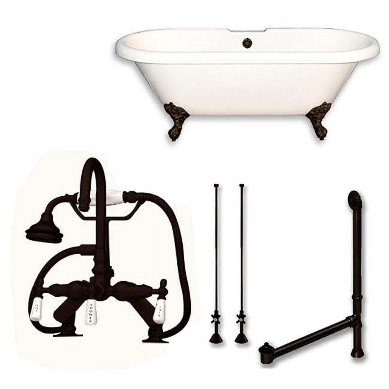 Ade60-684d-pkg-orb-7dh 60 X 30 In. Acrylic Double Ended Clawfoot Bathtub With 7 In. Deck Mount Faucet Drillings & Oil Rubbed Bronze Plumbing
