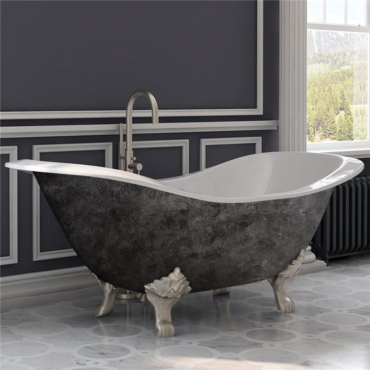 Des-nh-bn-sp 71 In. Scorched Platinum Cast Iron Double Slipper Tub, Brushed Nickel Lions Paw Feet, No Faucet Holes