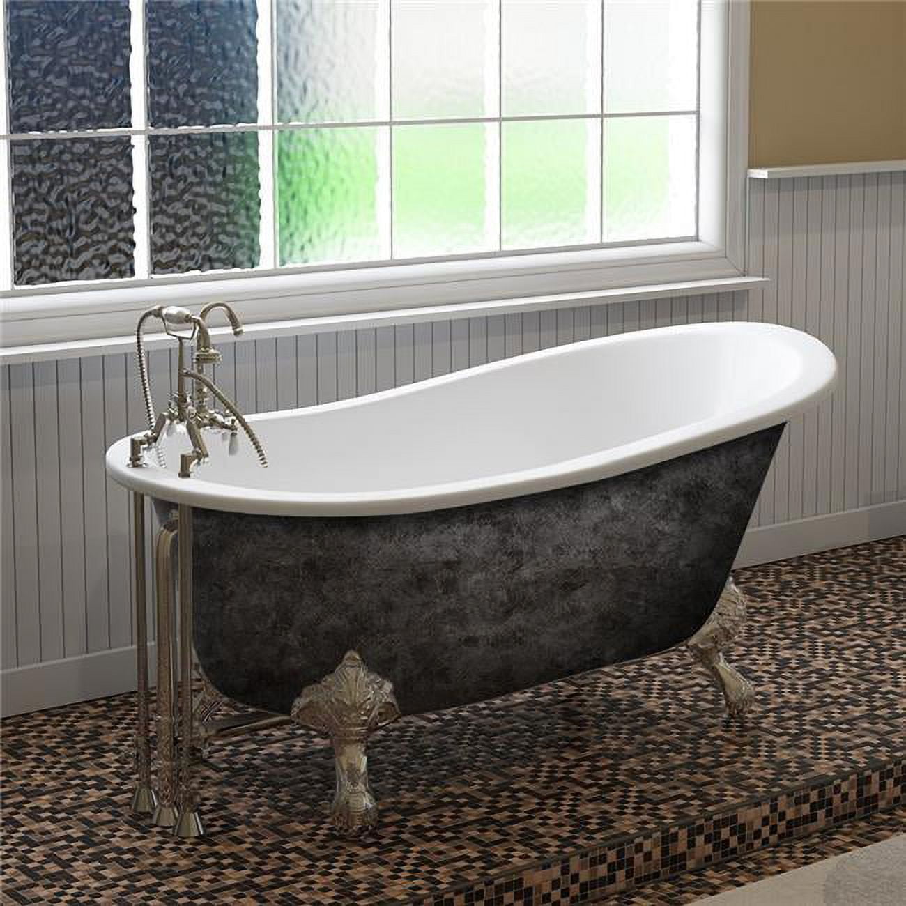 St61-dh-cp-sp 61 X 30 In. Scorched Platinum Cast Iron Slipper Bathtub With 7 In. Deck Mount Faucet Holes & Polished Chrome Feet