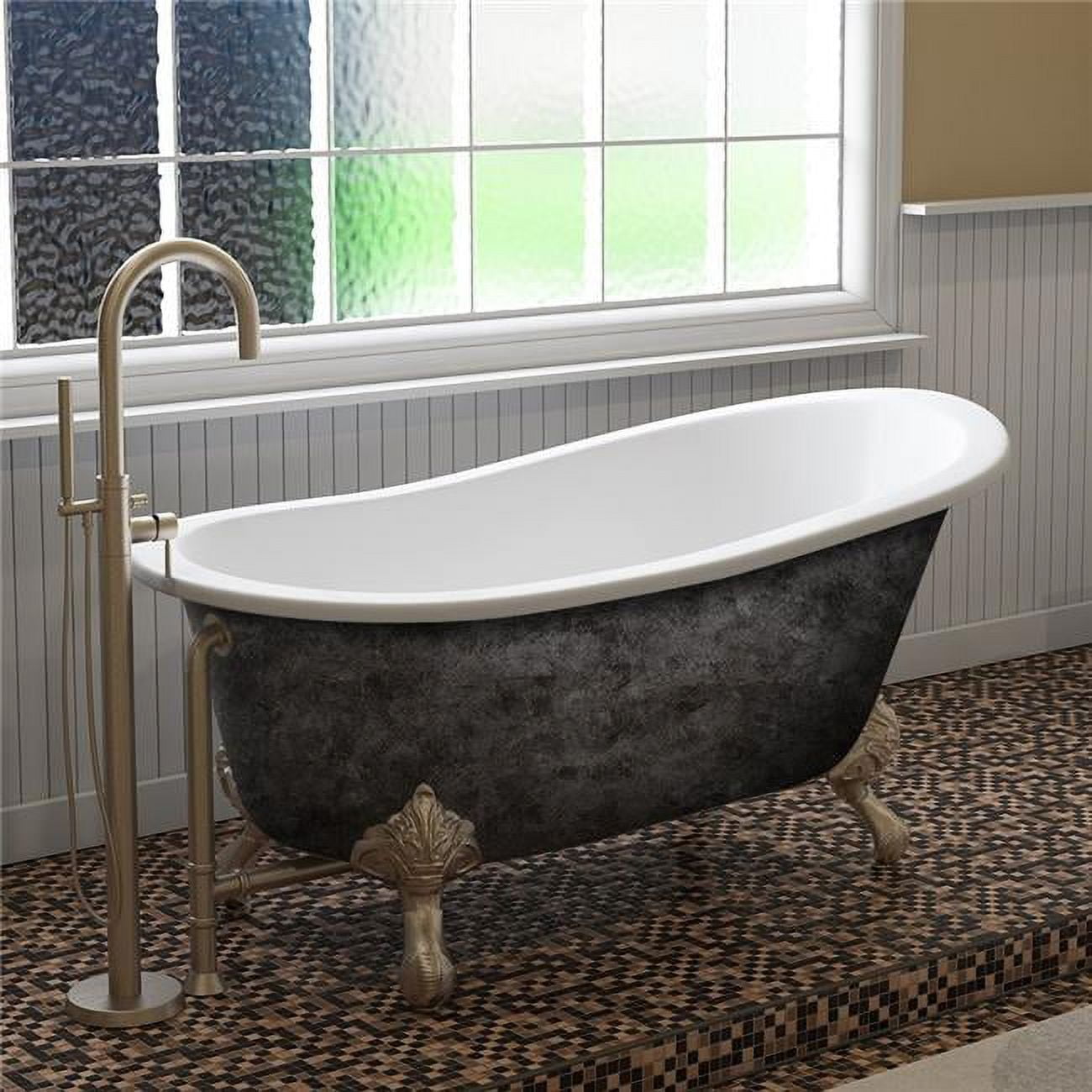 St61-nh-bn-sp 61 X 30 In. Scorched Platinum Cast Iron Slipper Bathtub With No Faucet Holes & Brushed Nickel Feet