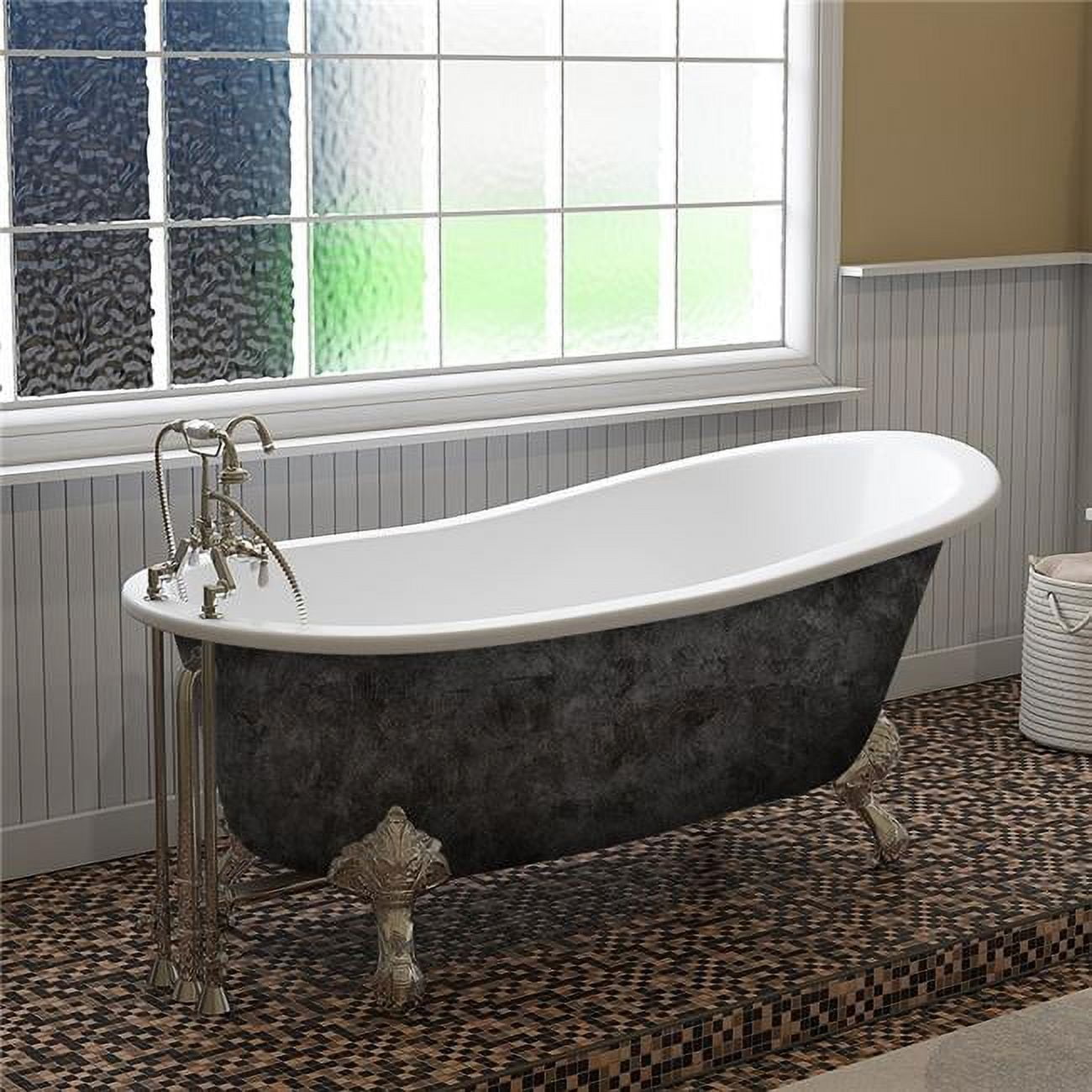 St67-dh-cp-sp 67 In. X 30 In. Scorched Platinum Cast Iron Slipper Bathtub With 7 In. Deck Mount Faucet Holes & Polished Chrome Ball & Claw Feet