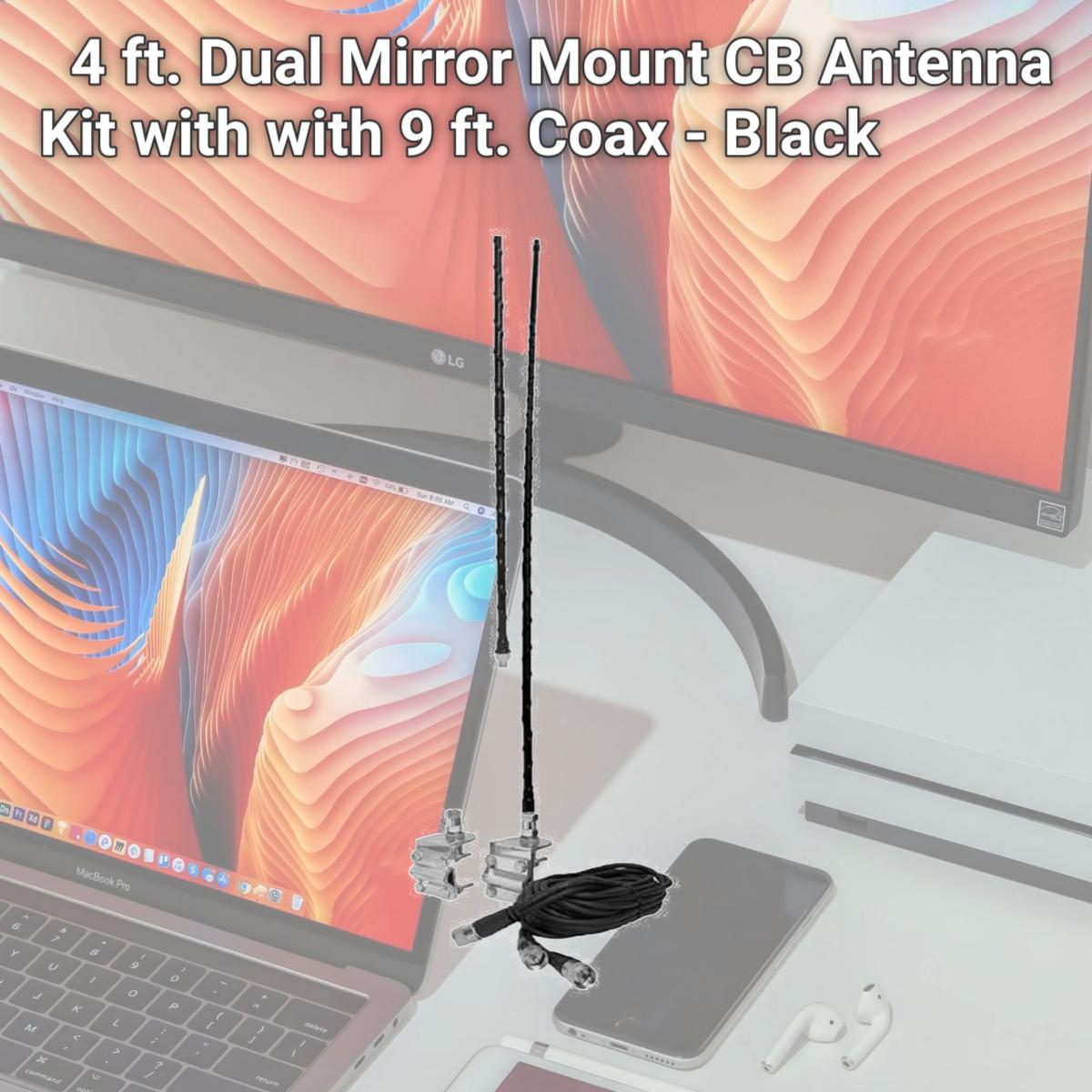 Picture of Accessories unlimited AUMM24-B 4 ft. Dual Mirror Mount CB Antenna Kit with with 9 ft. Coax - Black