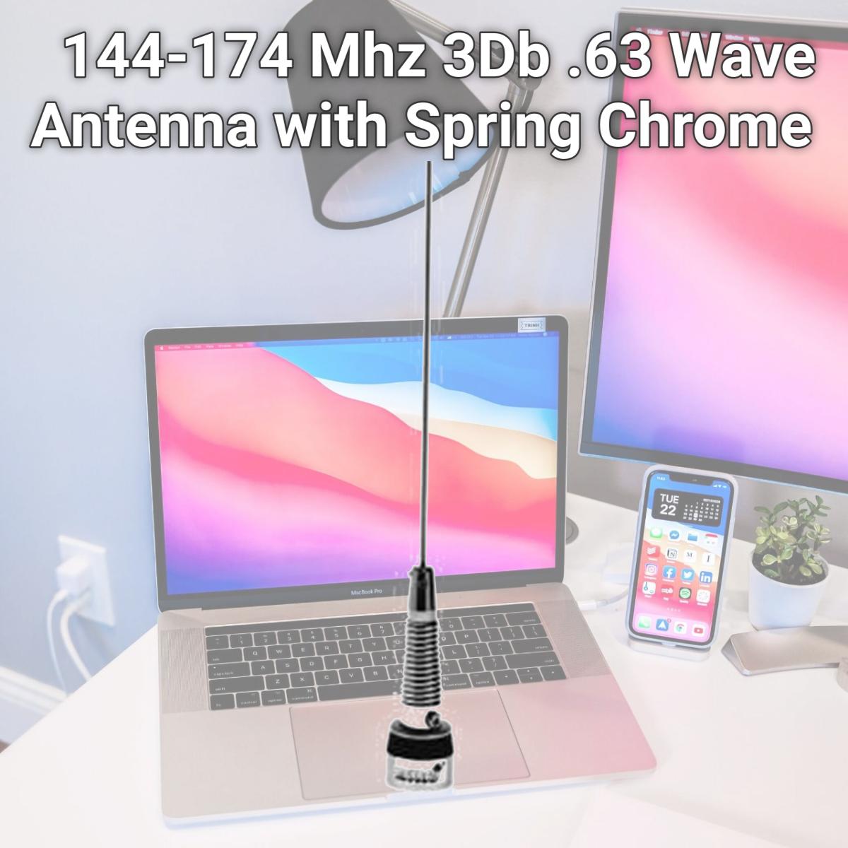Picture of Maxrad MHB5800S 144-174 Mhz 3Db .63 Wave Antenna with Spring Chrome