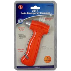 As003dl 3-in-1 Auto Emergency Hammer With Seat Belt Cutter, Window Punch & 3 Led Dynamo Flashlight