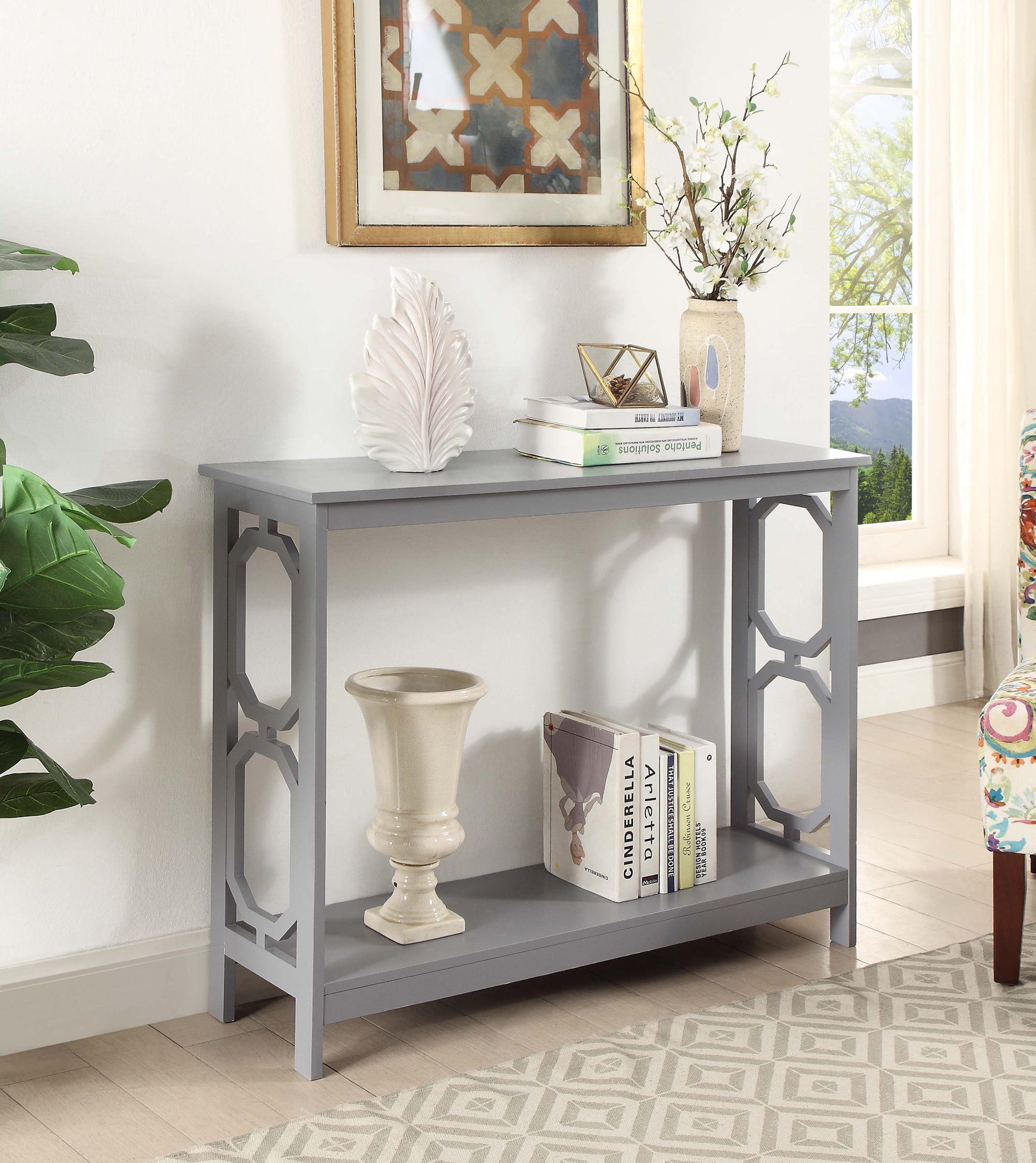 Omega Console Table - Broad Top Panel And Bottom Shelf