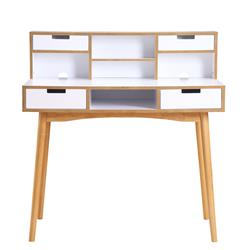203536w Oslo Deluxe Desk With Hutch - White & Light Oak