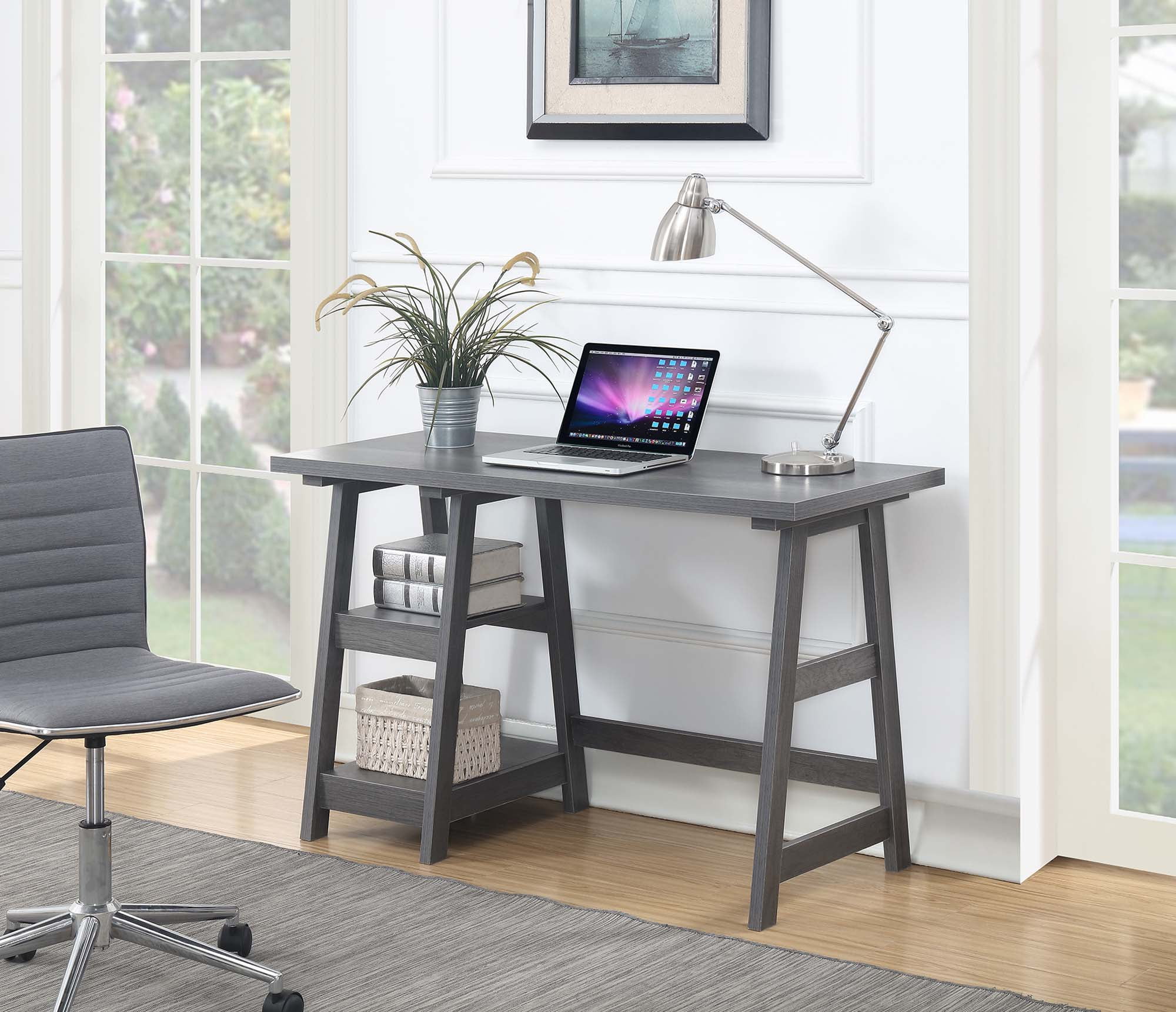 090107cgy Designs2go Trestle Desk, Charcoal Gray - 29.25 X 20.25 X 47 In.