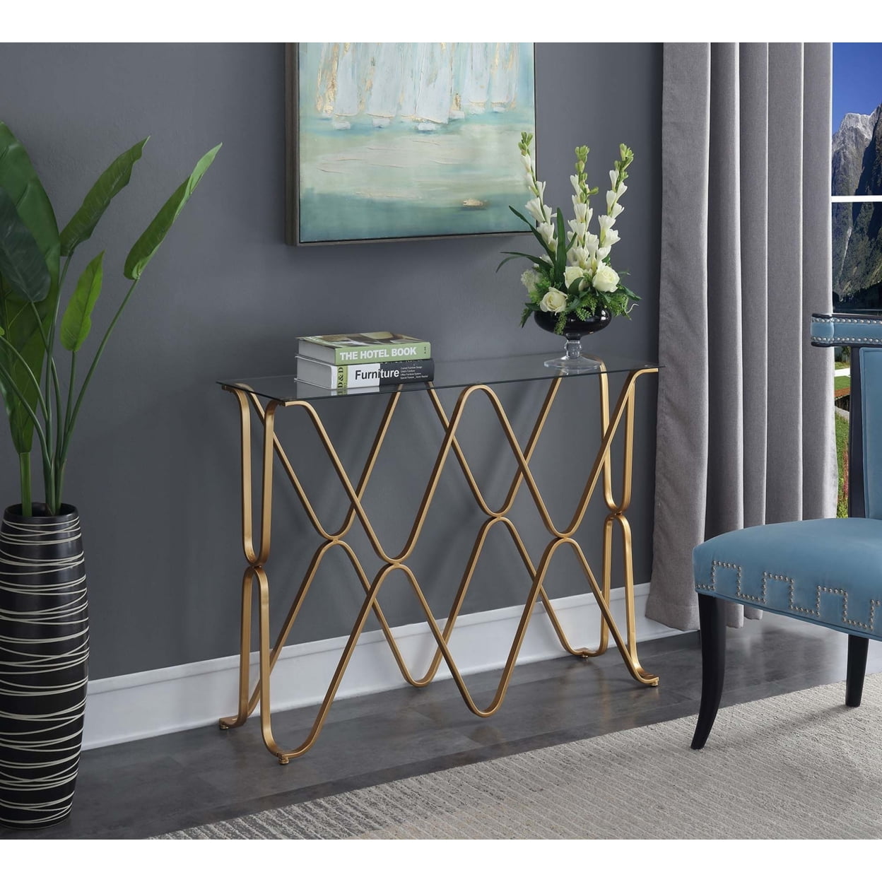 413569glg Neptune Console Table, Glass Top & Gold Frame - 42 X 12 X 30 In.