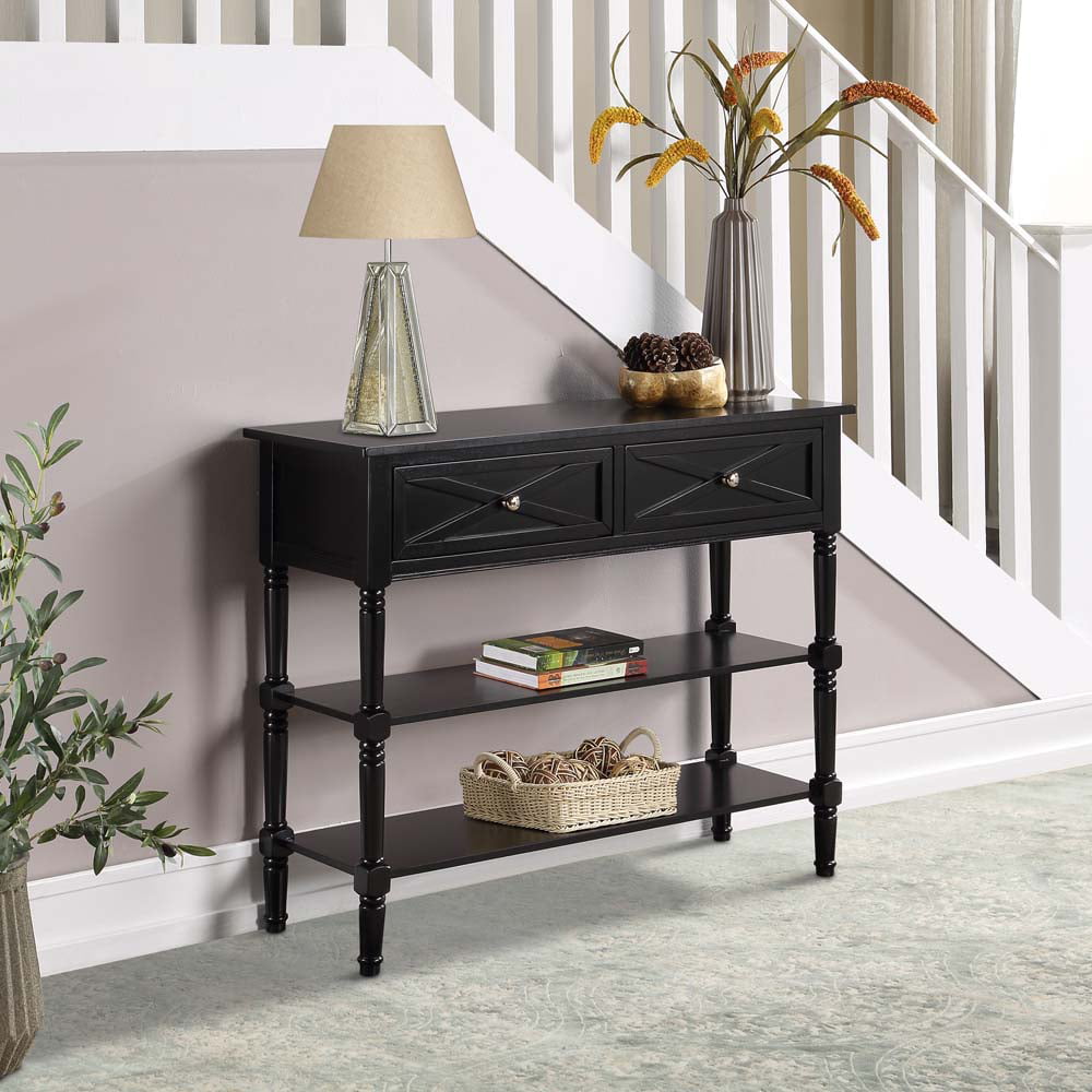 503199bl Country Oxford 2 Drawer Console Table, Black