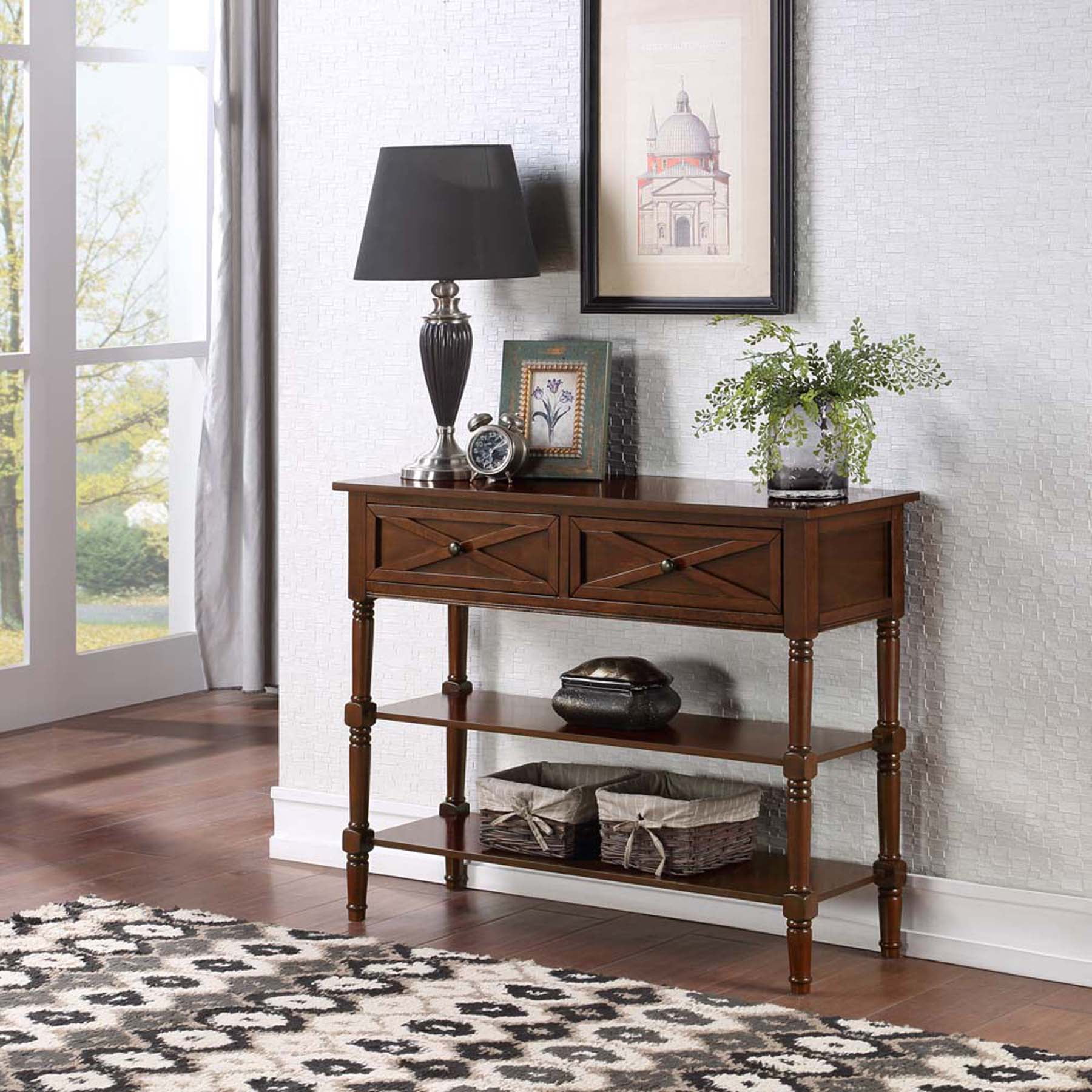 503199es Country Oxford 2 Drawer Console Table, Espresso