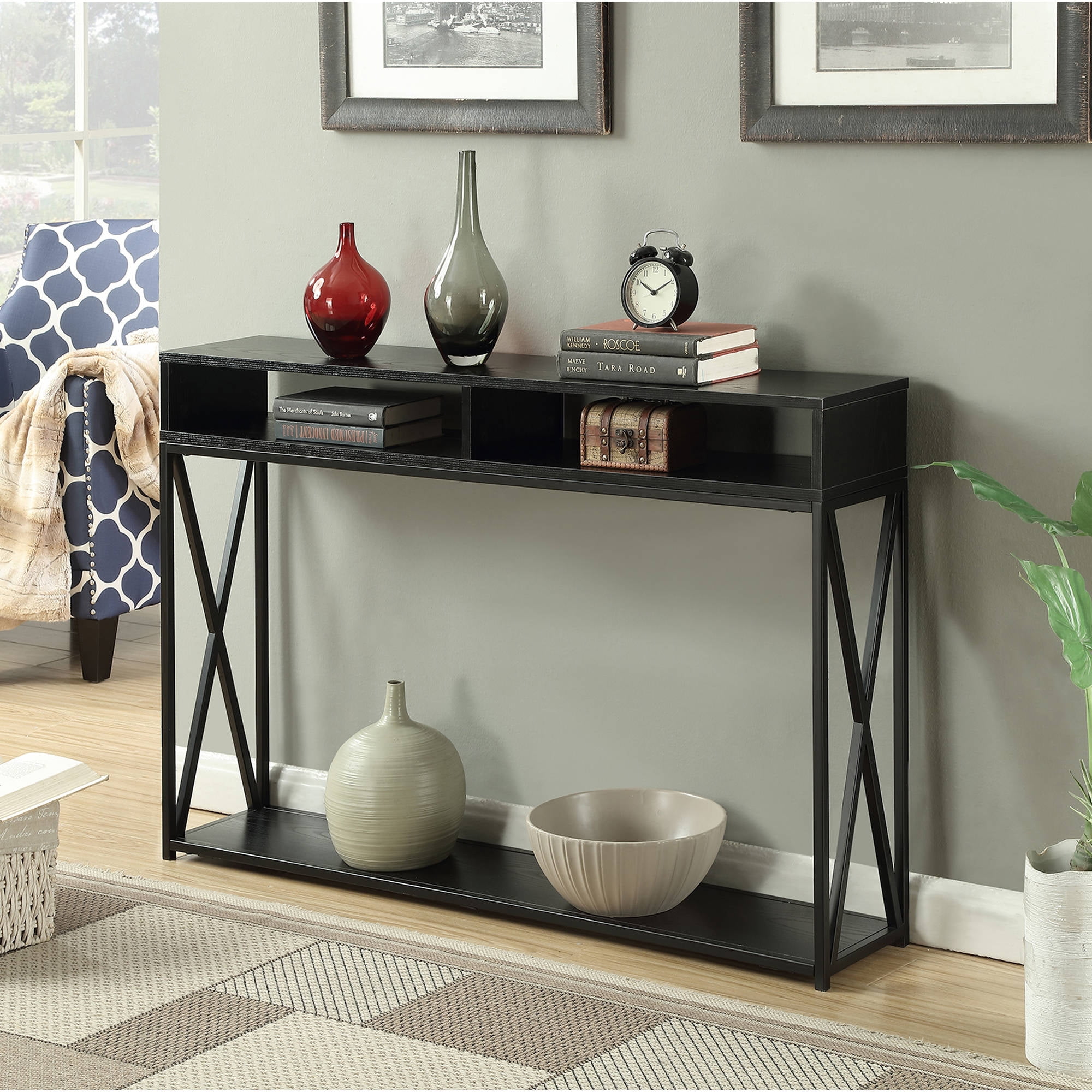 Deluxe 2 Tier Console Table, Black - 47.25 X 9 X 30 In.