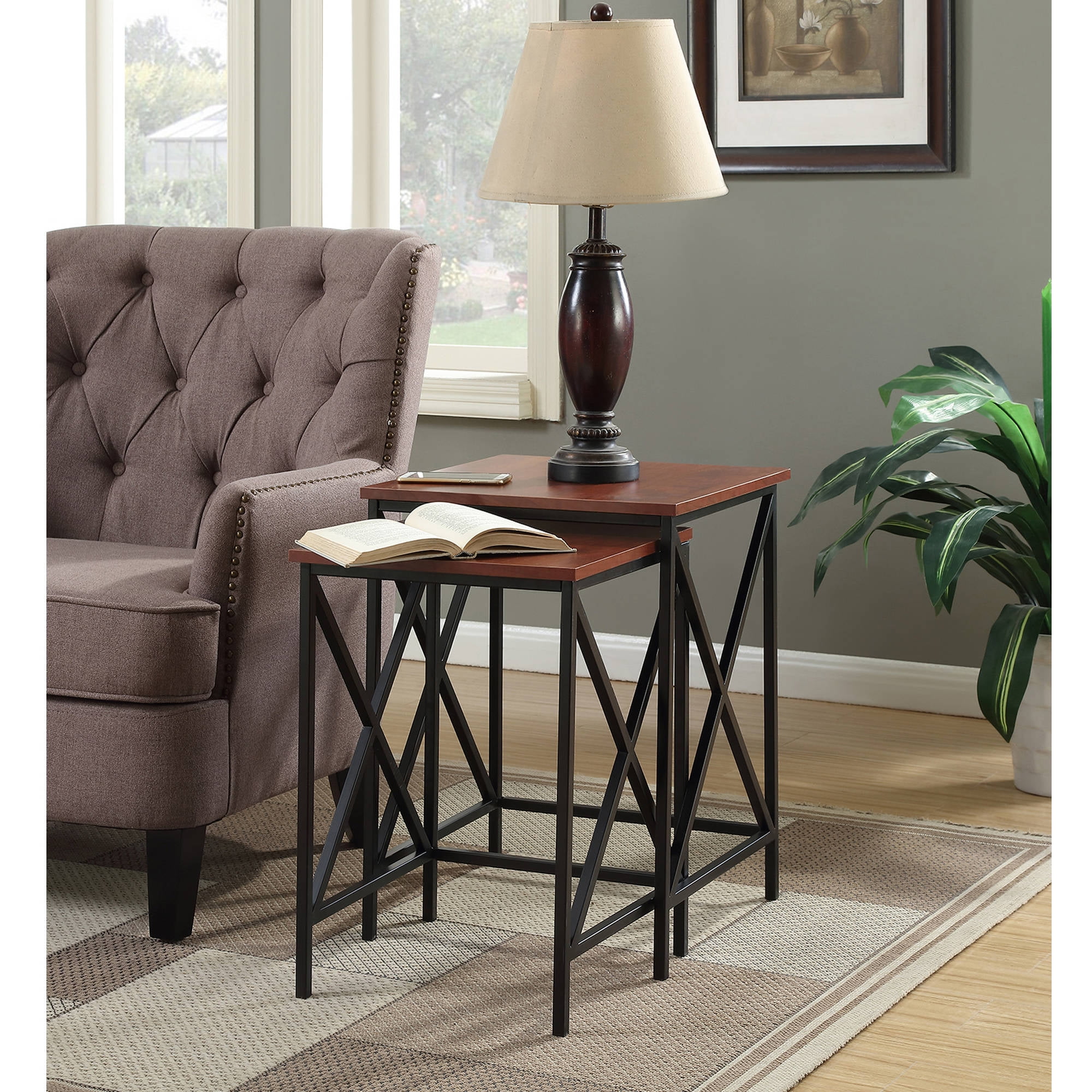 161869ch Nesting End Tables, Cherry & Black - 18.25 X 18.25 X 24 In.